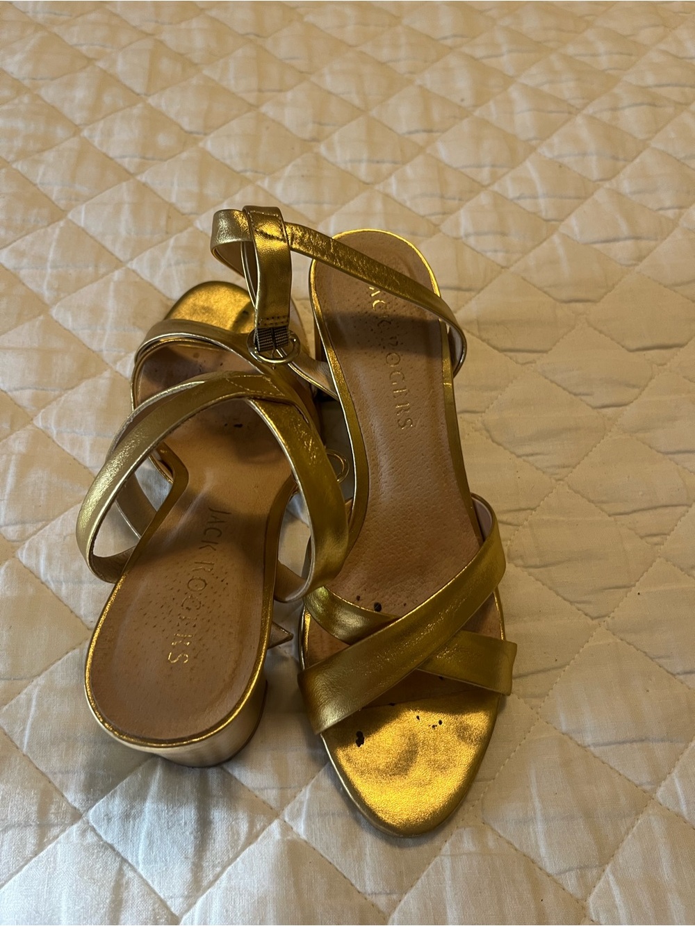 Jack Rogers Metallic Gold Strappy Low Heel Sandals